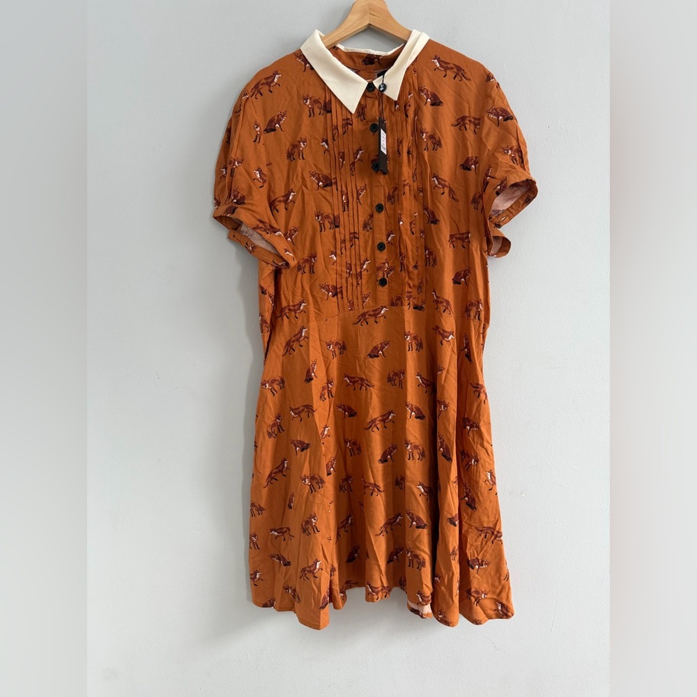 Hell Bunny Vixey Dress Rockabilly Mini Fox Print Retro Vintage Style Size 4x NWT